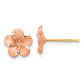 14k Rose Rhodium Diamond-cut Plumeria with Yellow Gold Post Earrings